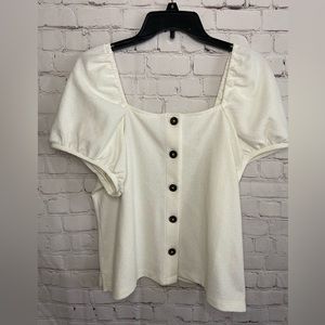 NWOT Madewell Women’s Jacquard Square Neck Puff Sleeves Button Front Top Size L